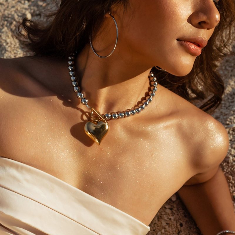 Thumbnail of Margaux Two-Tone Mixed Metals Heart Necklace image