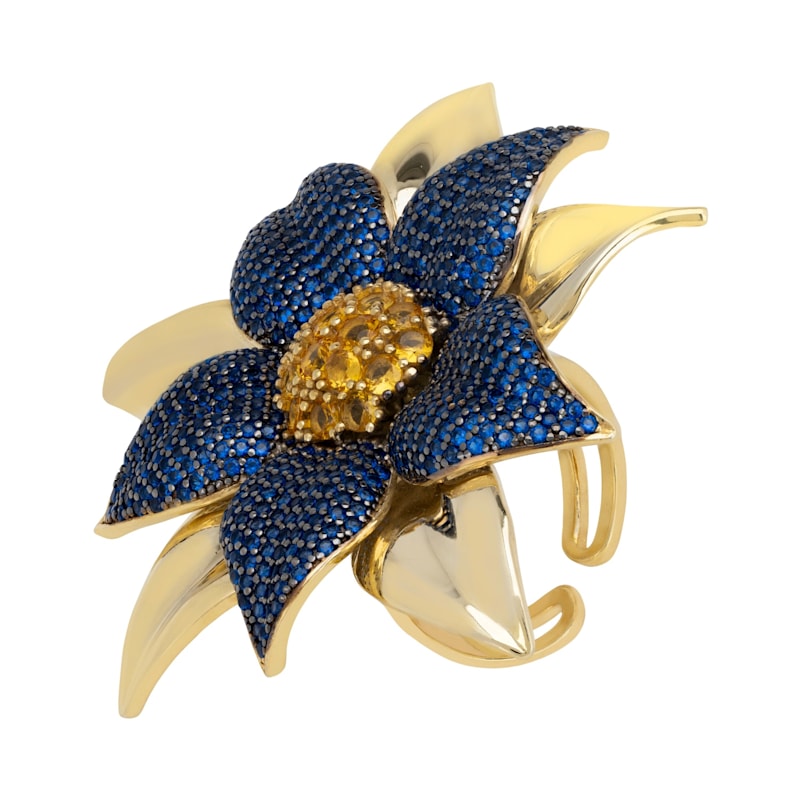 Thumbnail of Marguerite Daisy Flower Cocktail Ring Sapphire Gold image