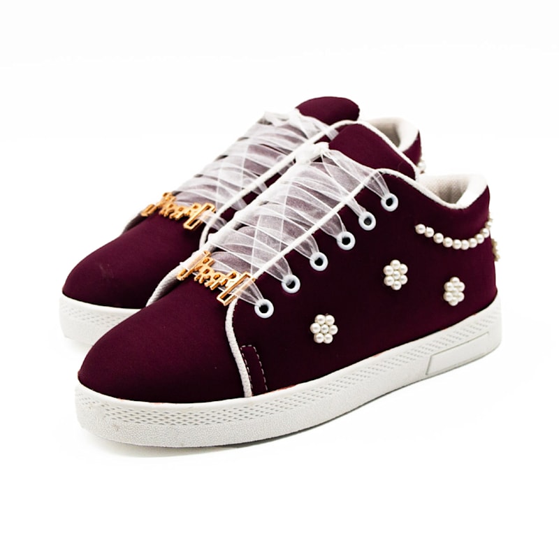 Thumbnail of Maria Luxury Plum Lyrca Handmade Embellished Tennis Shoe image