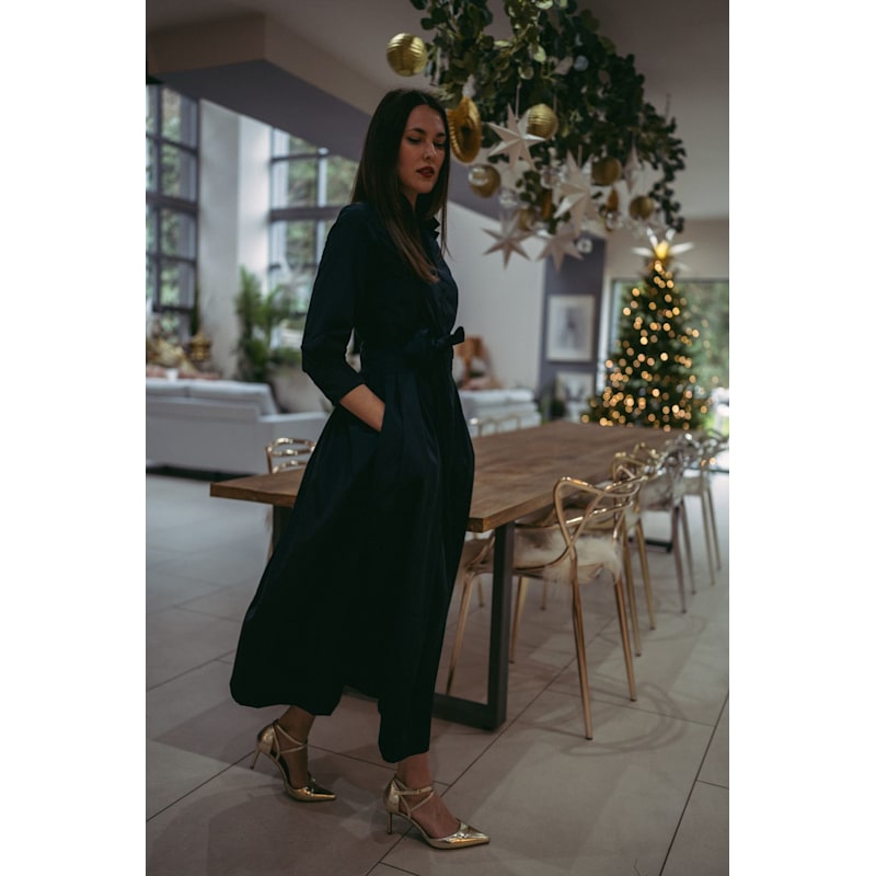 Women's Blue Marina Dress Long Pleated Shirt Dress in Navy | Extra Small | Beira