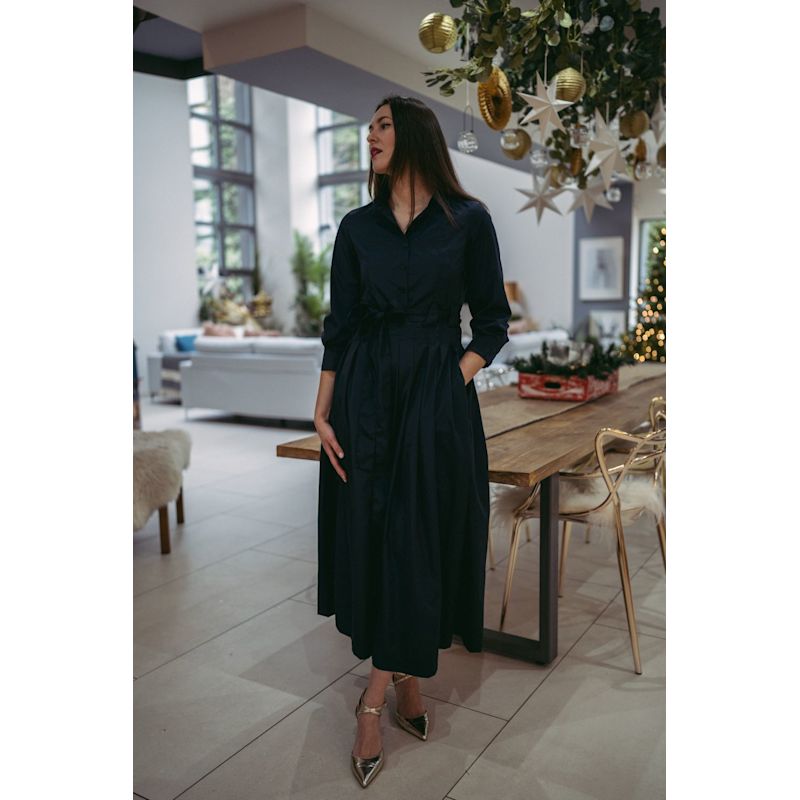 Thumbnail of Marina Dress Long Pleated Shirt Dress In Taupe image