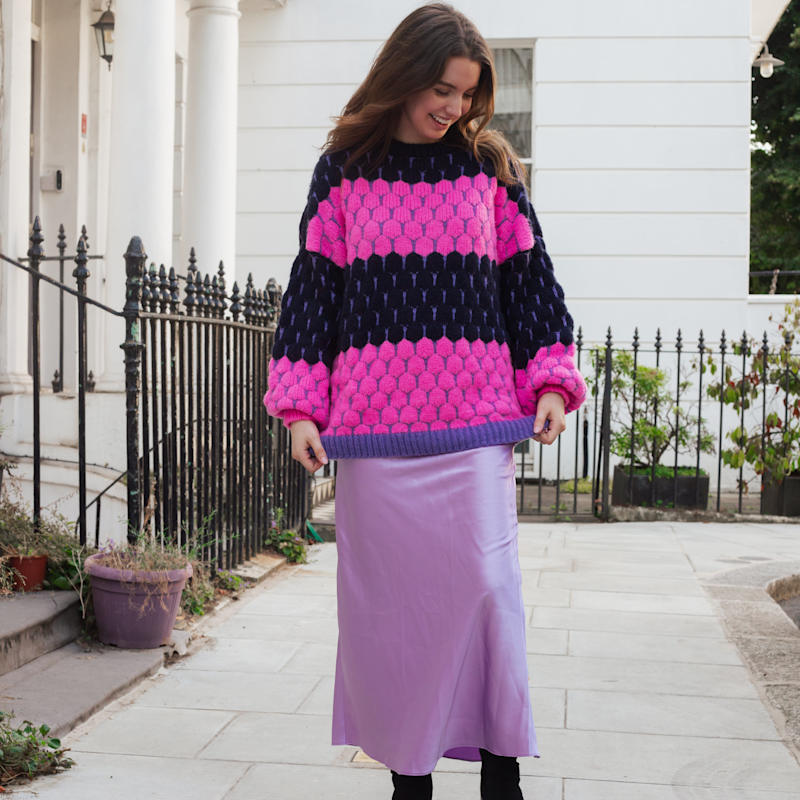Thumbnail of Marissa Stripe Bubble Stitch Jumper - Navy image