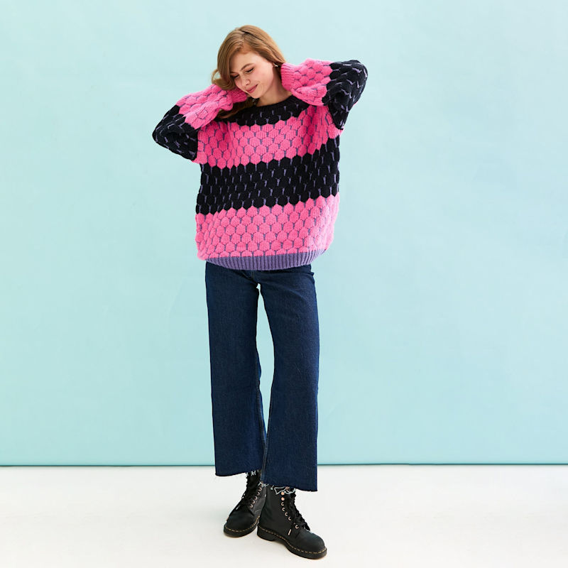 Thumbnail of Marissa Stripe Bubble Stitch Jumper - Navy image