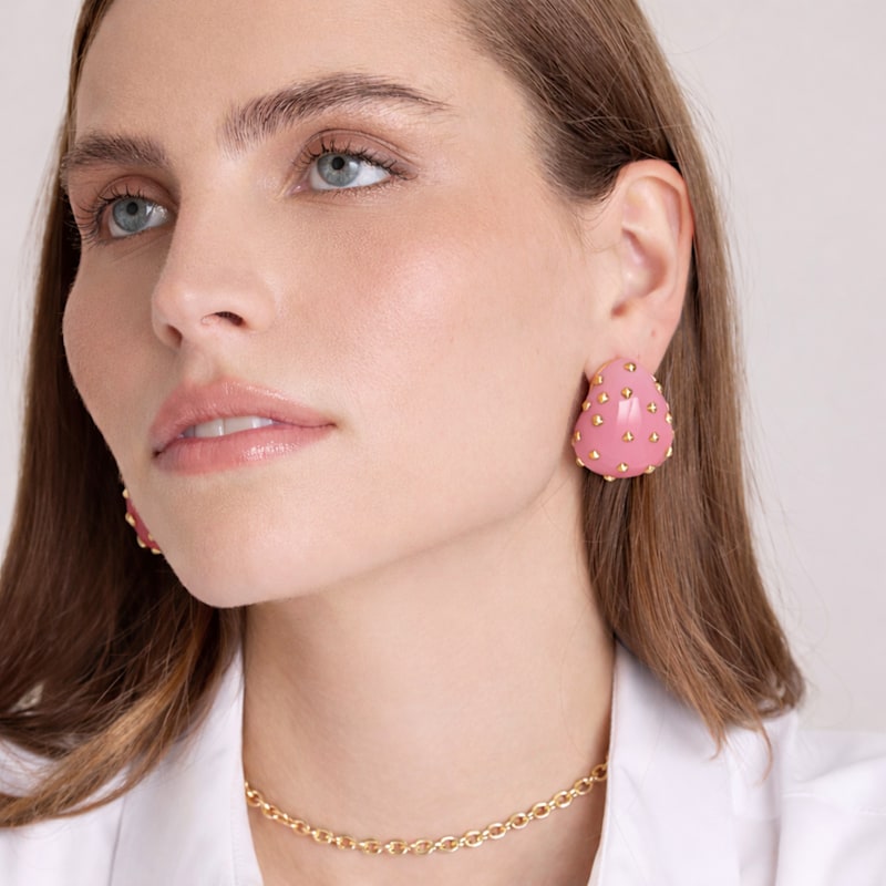 Thumbnail of Maristella Pink Studded Resin Pierced Hoop Earrings image