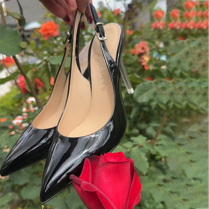 Marjorie Black Patent Leather Sexy Pump Comfortable Work Valentine Date  Sexy Slingback by Beautiisoles by Robyn Shreiber Made In Italy