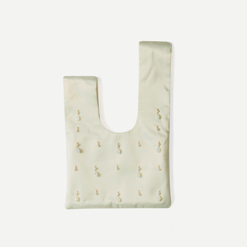 Thumbnail of Marlene Bead Hand-Embellished Satin Mini Wristlet Pouch - Cream image