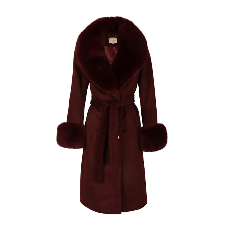 Marlene Cashmere & Wool Coat With Faux Fur In Rosso | Santinni