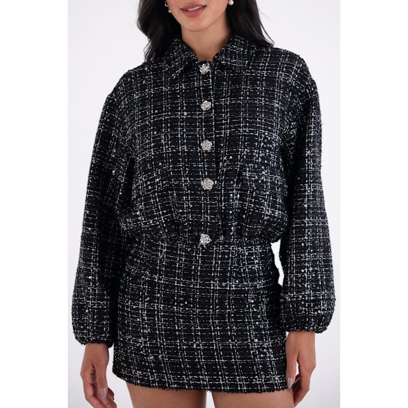Thumbnail of Marnie Black Sequin Tweed Cropped Jacket image