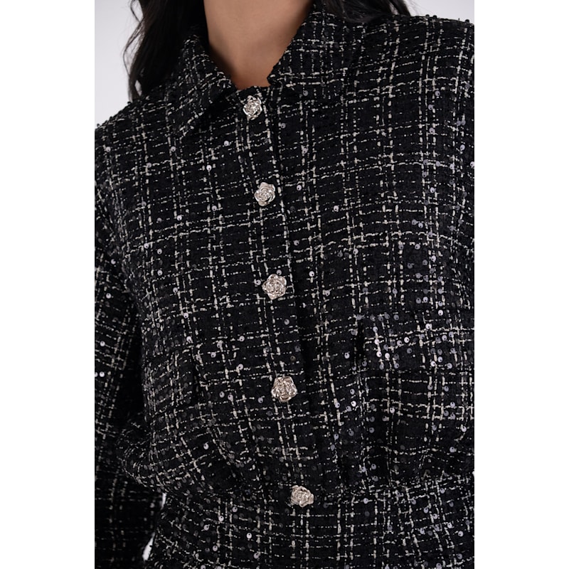 Thumbnail of Marnie Black Sequin Tweed Cropped Jacket image