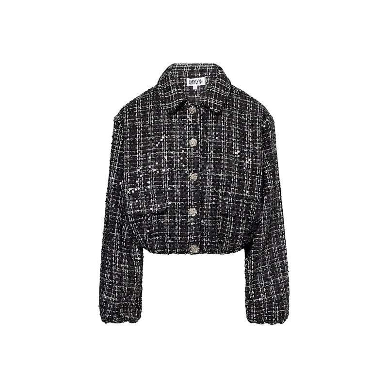 Thumbnail of Marnie Black Sequin Tweed Cropped Jacket image