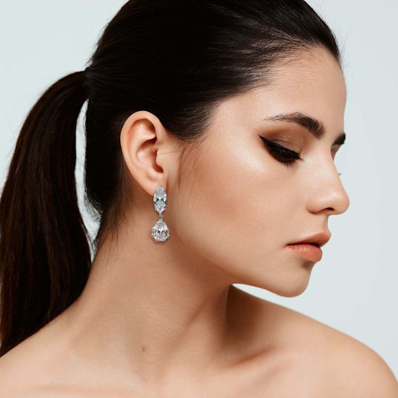 Thumbnail of Nicole Marquise And Pear Shape Diamond Cubic Zirconium Cip On Earrings image
