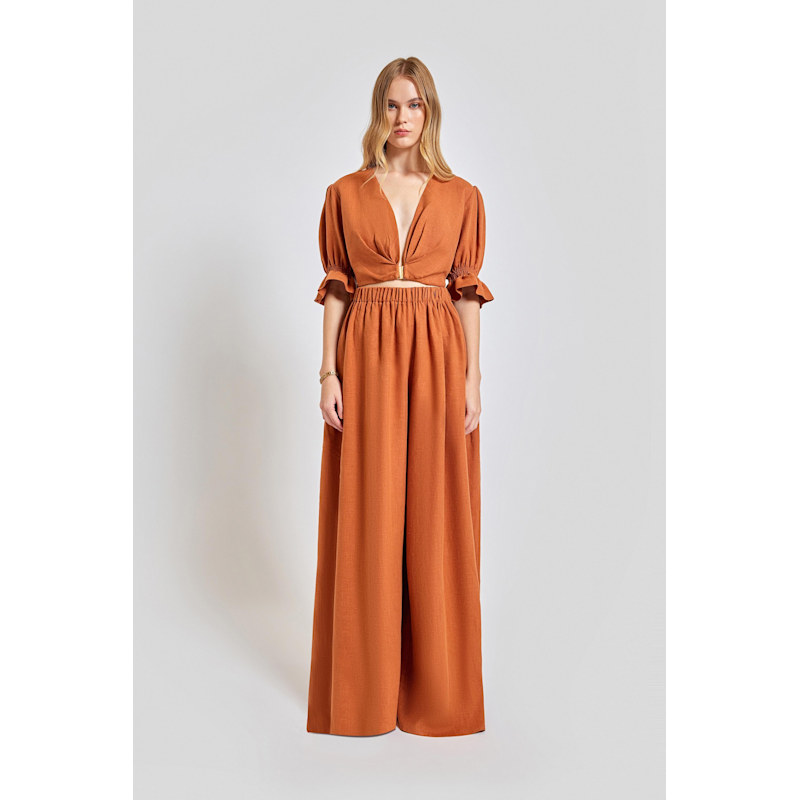 Thumbnail of Marrakesh Loose Fit Elastic Waist Long Summer Pants - Brick image