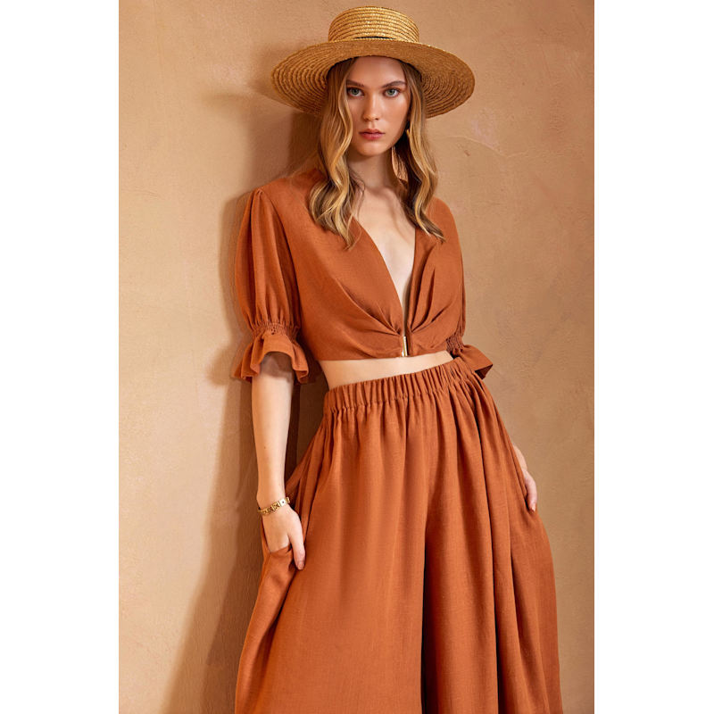 Thumbnail of Marrakesh Loose Fit Elastic Waist Long Summer Pants - Brick image