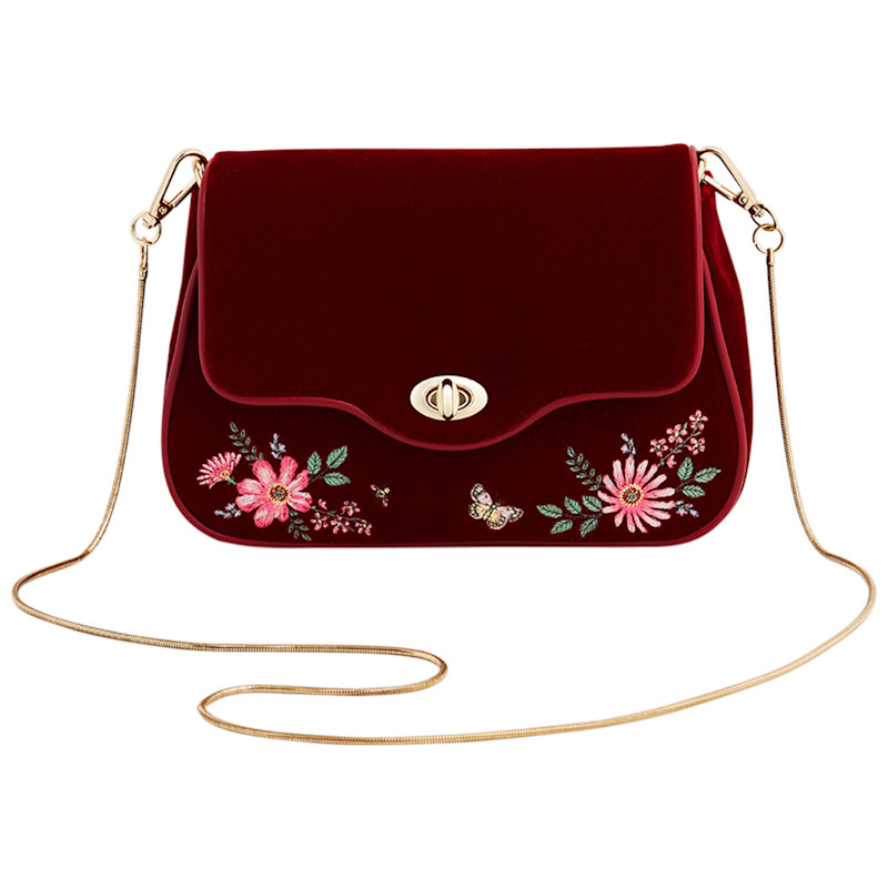 Thumbnail of Mary Floral Embroidered Red Velvet Clutch image