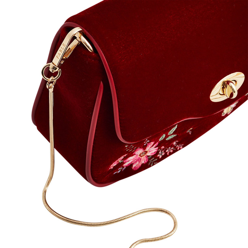 Thumbnail of Mary Floral Embroidered Red Velvet Clutch image