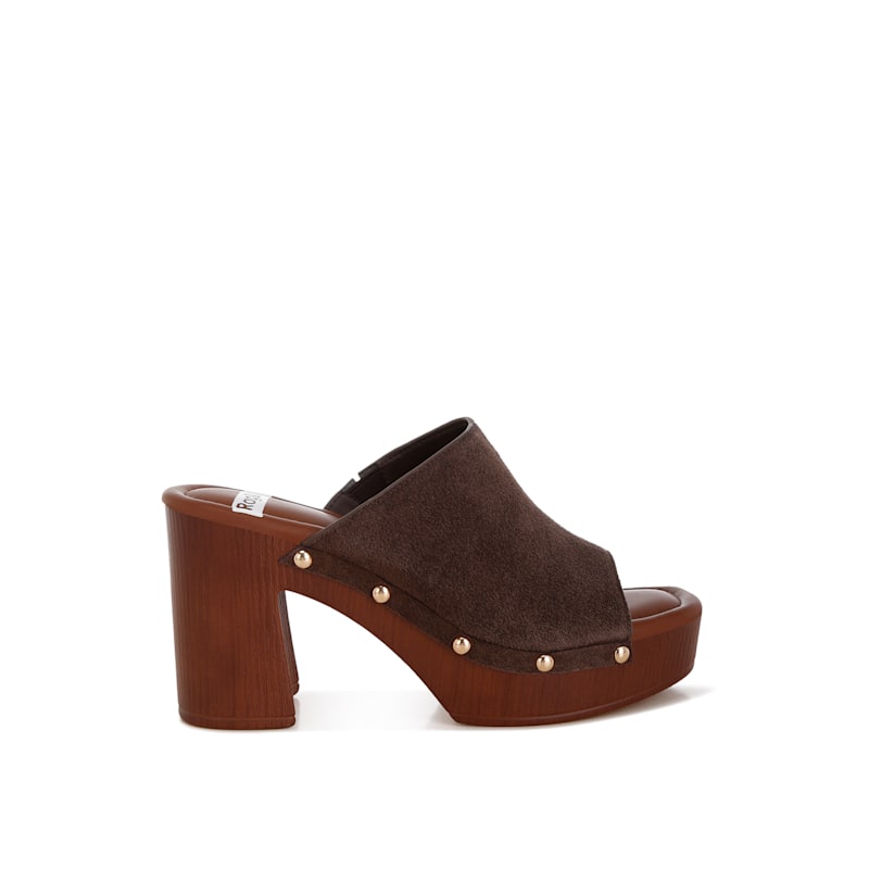 Thumbnail of Masaki Soft Suede Leather Wooden Clogs In Brown By Rag & Co image