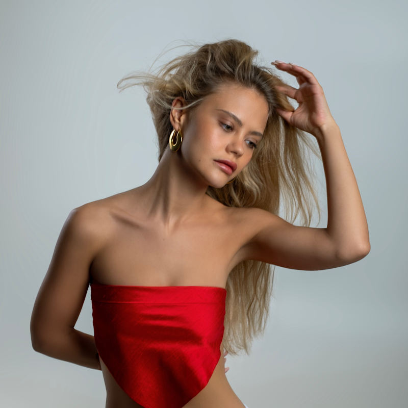 Thumbnail of Masha – Red Silk Bandana Strapless Top image