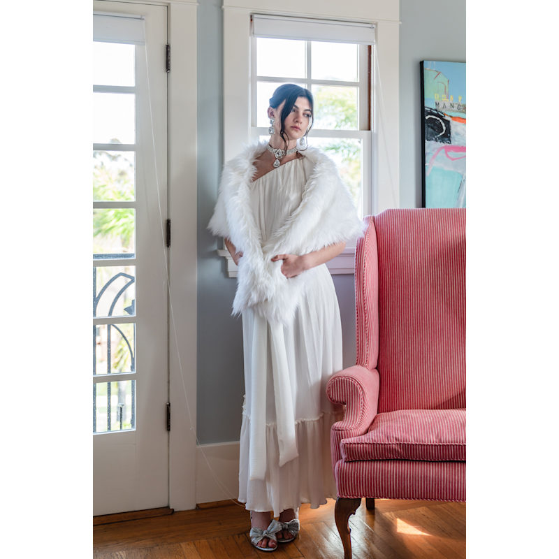Women's Material Girl White Faux Fur Shawl | One Size | Jennafer Grace