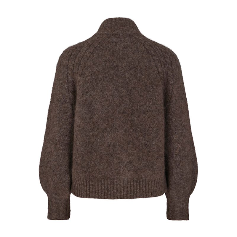 Thumbnail of Mathea Lace Knitted Mohair Cardigan With Zipper In Front, Light Brown Melange. image