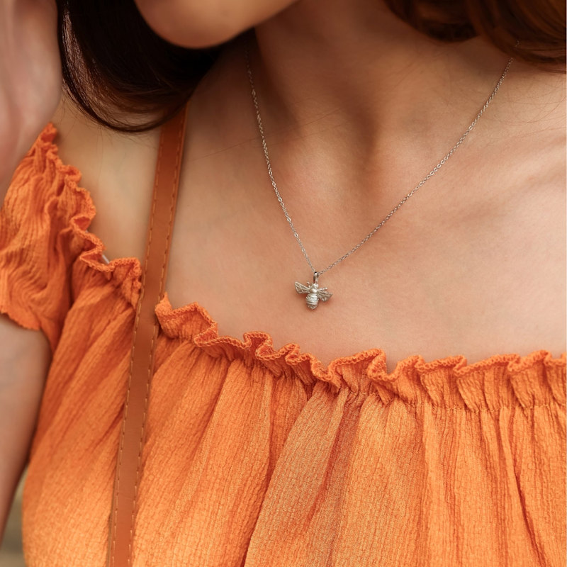 Thumbnail of Matte Bumble Bee Sterling Silver Necklace - Silver image