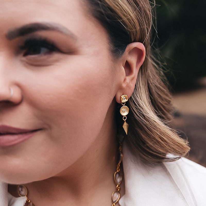 Thumbnail of Matte Gold Shield Dangle Earrings image