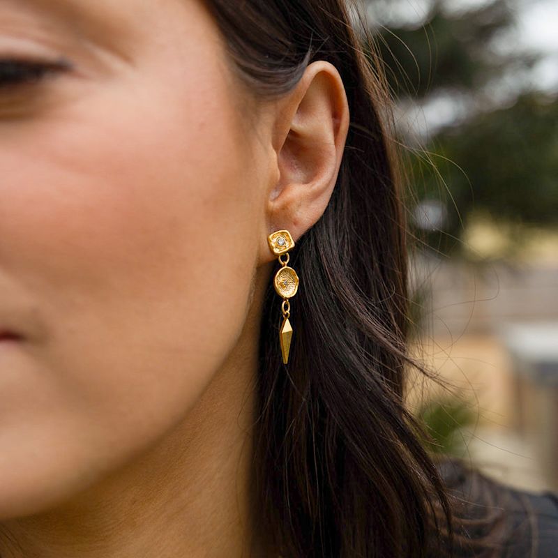 Thumbnail of Matte Gold Shield Dangle Earrings image