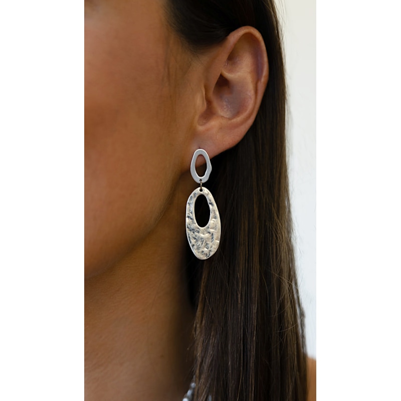 Thumbnail of Matte Silver Oval Dangle Earrings image
