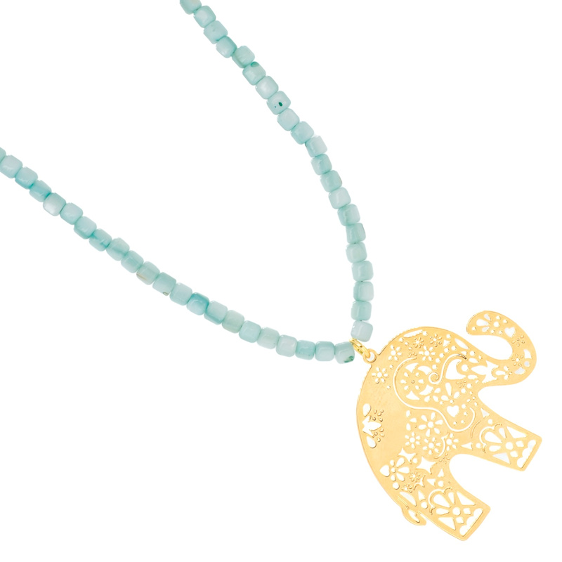 Thumbnail of Bohemian Gold Elephant Beaded Necklace - Blue image