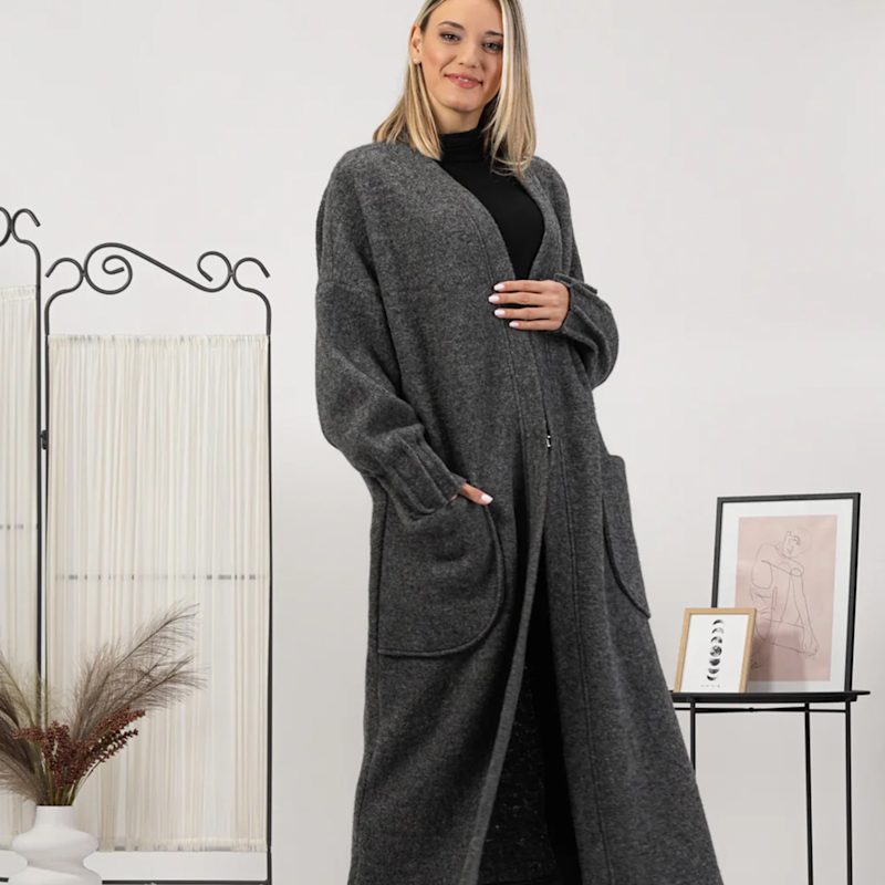 Thumbnail of Chunky Oversized Boiled Wool Cardigan With Huge Pockets In Charcoal Gray image
