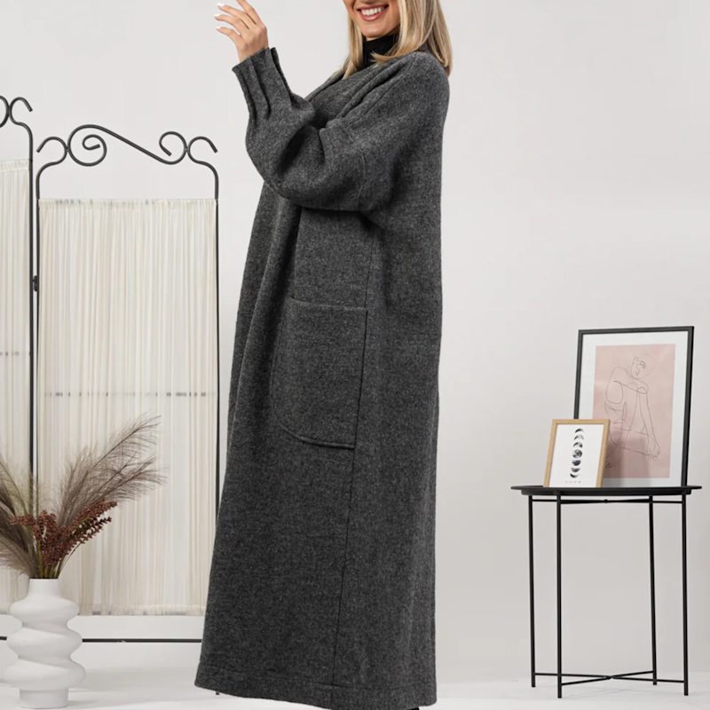 Thumbnail of Chunky Oversized Boiled Wool Cardigan With Huge Pockets In Charcoal Gray image