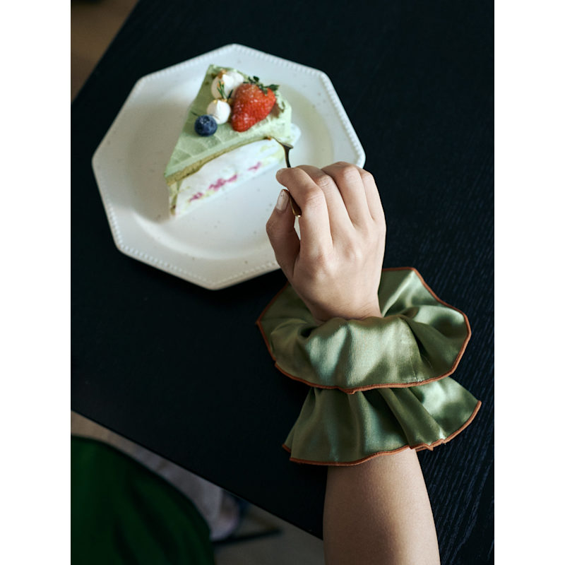 Thumbnail of Maxi Flower Double-Layer Oversized Silk Scrunchie - Martini Olive image
