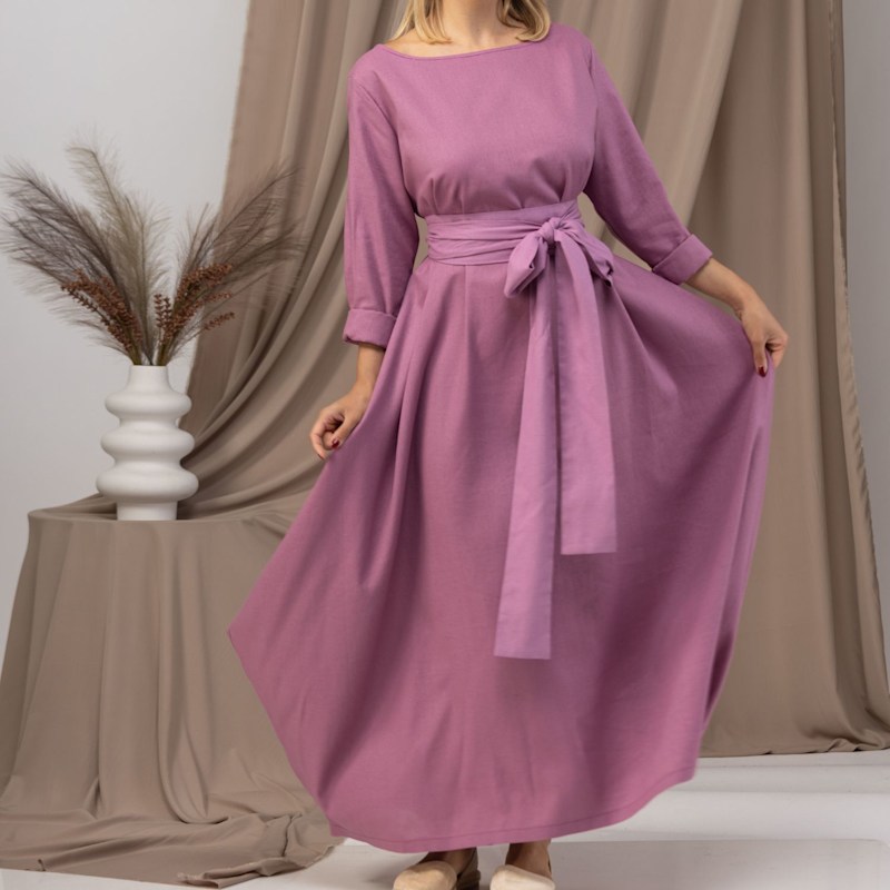 princess polly baby blue dress Oversized Linen Maxi Dress With Belt And Bracelet Sleeves In Dark Rose  Color | Nikka Place