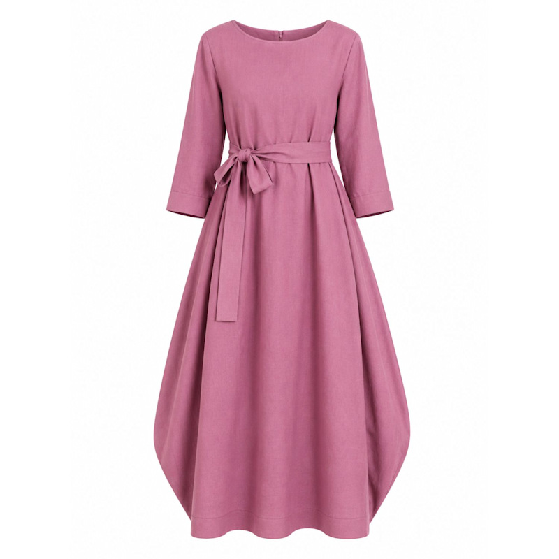 knee length dresses for ladies Maxi linen dress AGRA in White