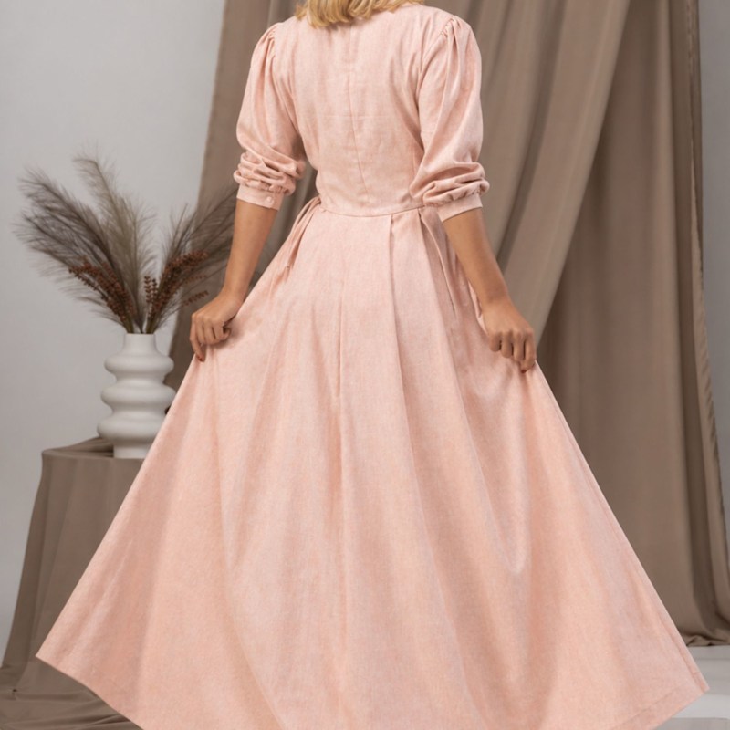 Nikka Place Maxi Linen Dress With Pleats And Pockets - Pink
