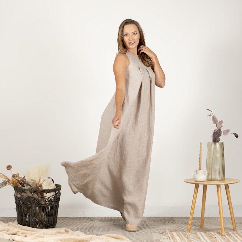 Thumbnail of Sleeveless Maxi Linen Maternity Dress With Pockets In Natural Colour image