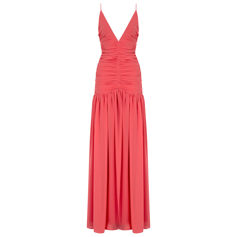Herfetch Maxi Dress with Ruched Bodice - Orange