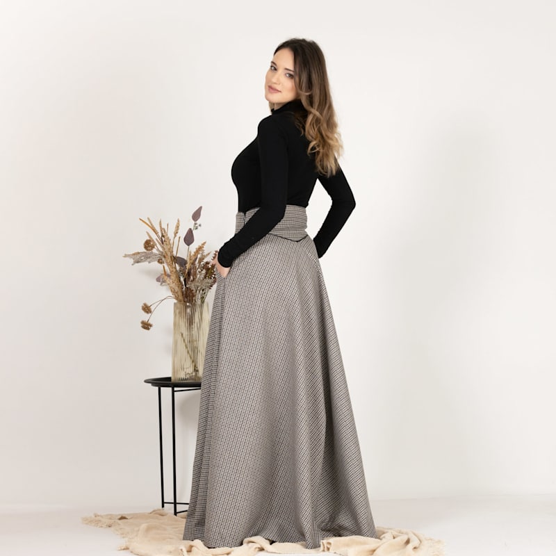 Thumbnail of Long Wool A-Line Skirt With Ultra High Waist And Pockets In Pepite Colour image