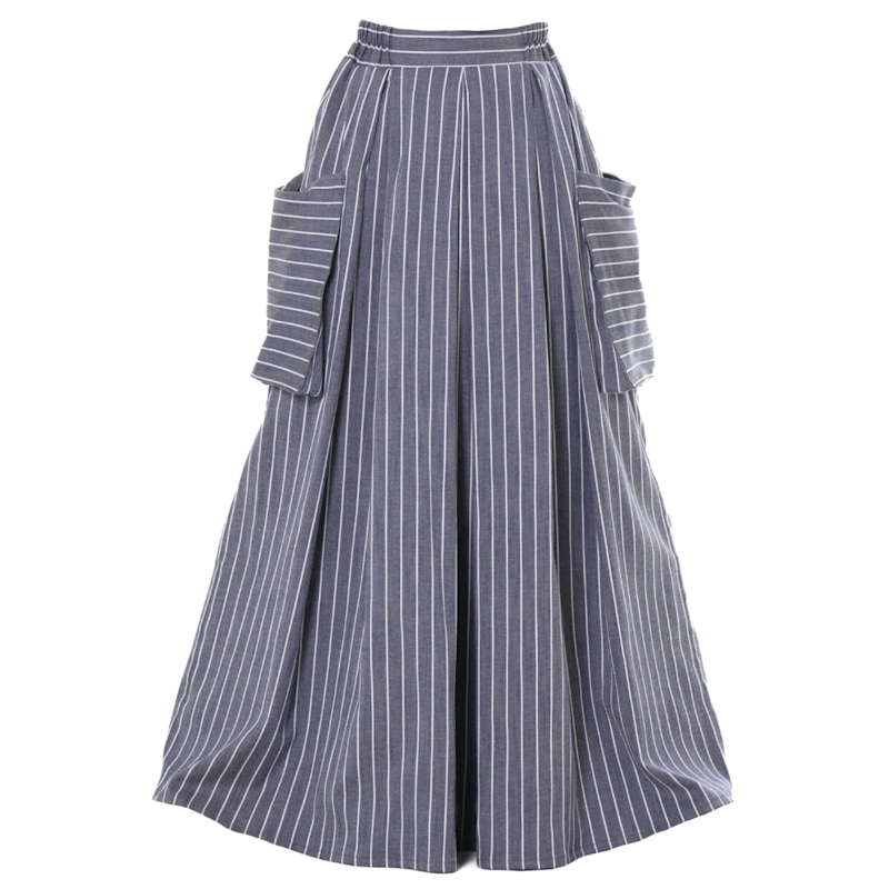Thumbnail of Maxi Striped Denim Skirt In Dark Blue image