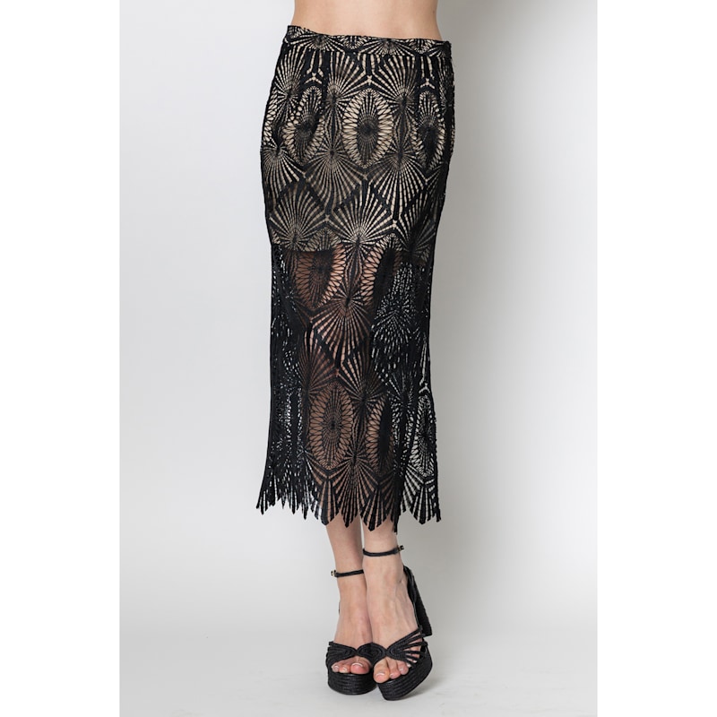 Thumbnail of Maxine Deco Lace Midi Pencil Skirt Black image