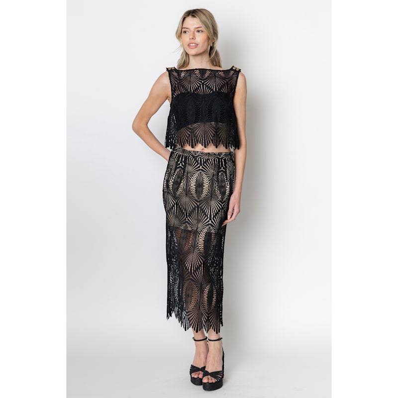 Thumbnail of Maxine Deco Lace Midi Pencil Skirt Black image