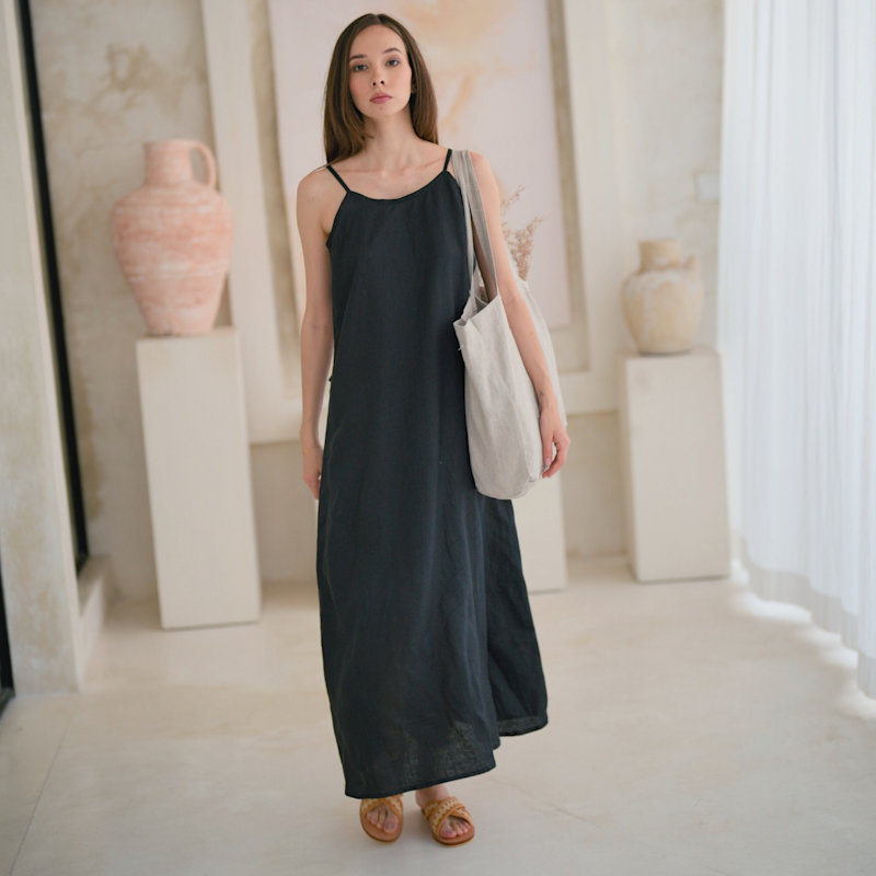 linen mumu dress Steph Mini Dress, in Shell Linen, Size: XS main image 0