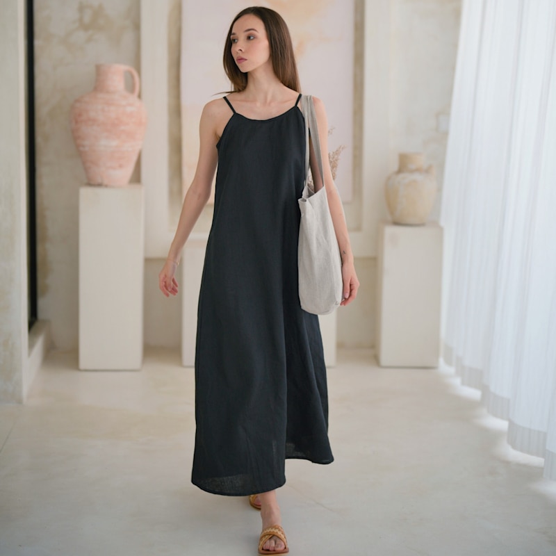 Pink Haley Maya Linen Maxi Dress - Black