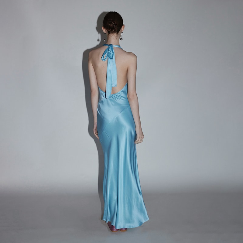 Belsize25 Mayfair Series Crystal Buckle Halterneck Maxi Dress - Blue