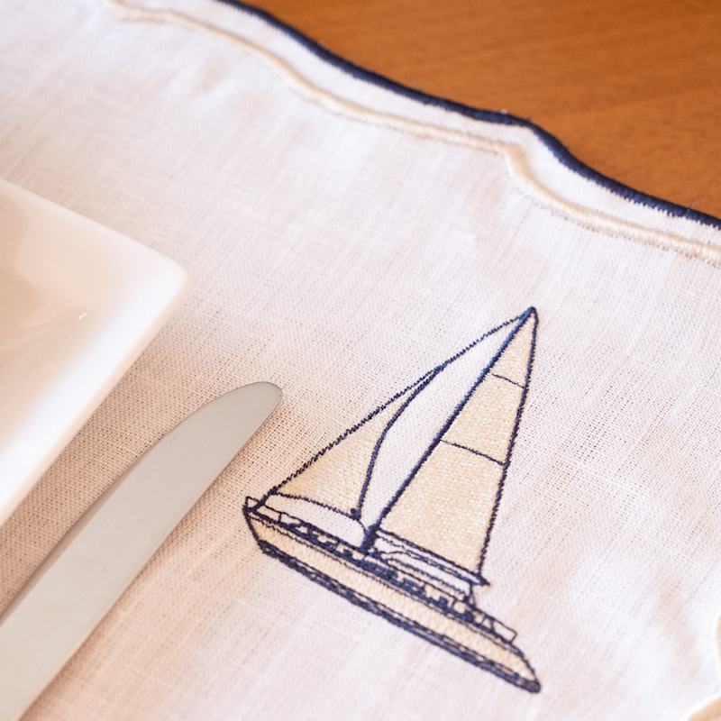 Thumbnail of Sailing Boat Embroidery Linen Placemats Set Of 2 image