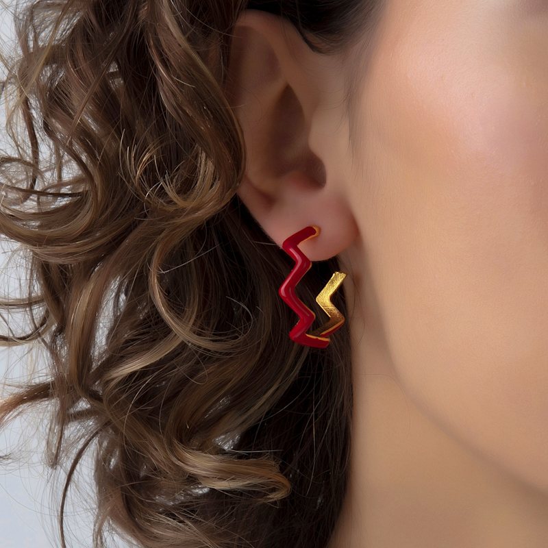 Thumbnail of Red Zig Zag Hoop Earrings image