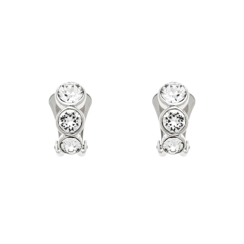 Thumbnail of Platinum & Crystal Semi Hoop Clip Earrings image