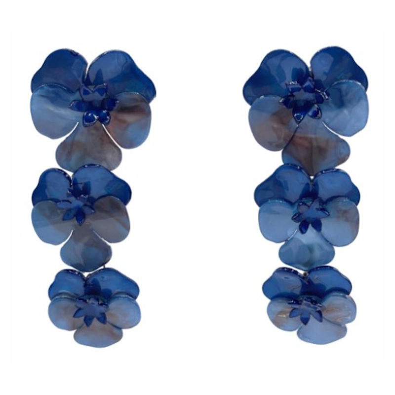 Thumbnail of Meadow Cobalt Triple Drop Floral Earrings image