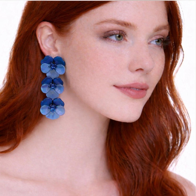 Thumbnail of Meadow Cobalt Triple Drop Floral Earrings image