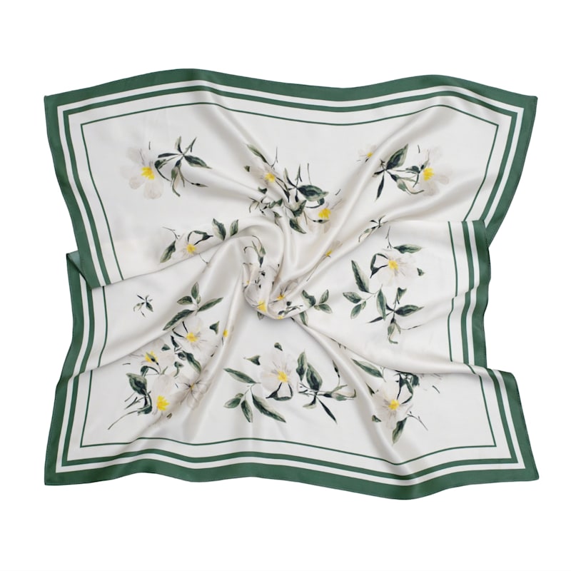 Thumbnail of Medium Beige Floral Natural Silk Scarf image