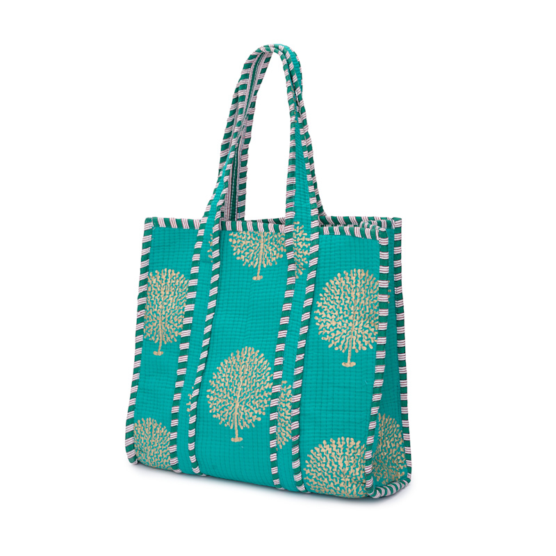 Check Medium Cotton Tote - Sand Beige